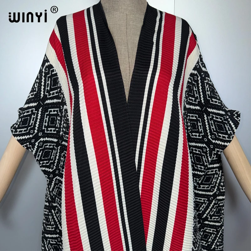 معطف كيمونو نسائي أنيق من WINYI مطبوع بحاشية فقاعية وأكمام طويلة سترة عباية دبي ملابس بحر فاخرة فستان بوهو قفطان #4