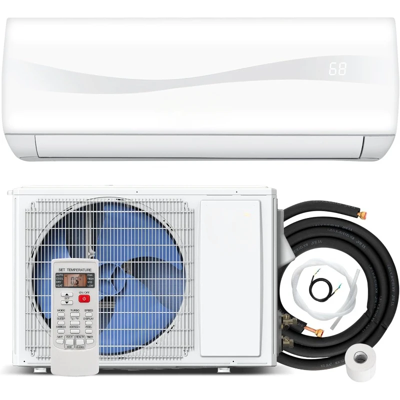 Mini Split Air Conditioner& Heater Wall-Mounted Ductless  Unit Cools Rooms Energy Efficient Inverter AC with Heat Pump