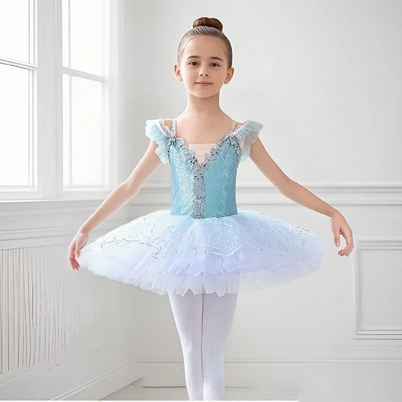Saia de balé com lantejoulas bufantes para meninas, tutu profissional para crianças, performance de dança de cisne, vestido de princesa infantil