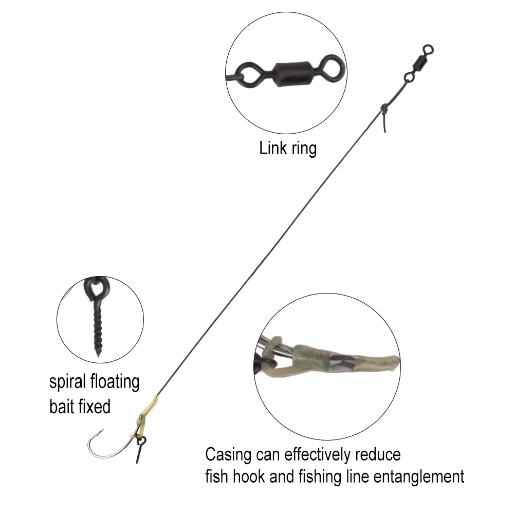 FTK 6PCS Carp Fishing Hook  With Bait Screw/Ring Swivel Strong Curve Shank Rig For Carp Fishing Accessories Tackle