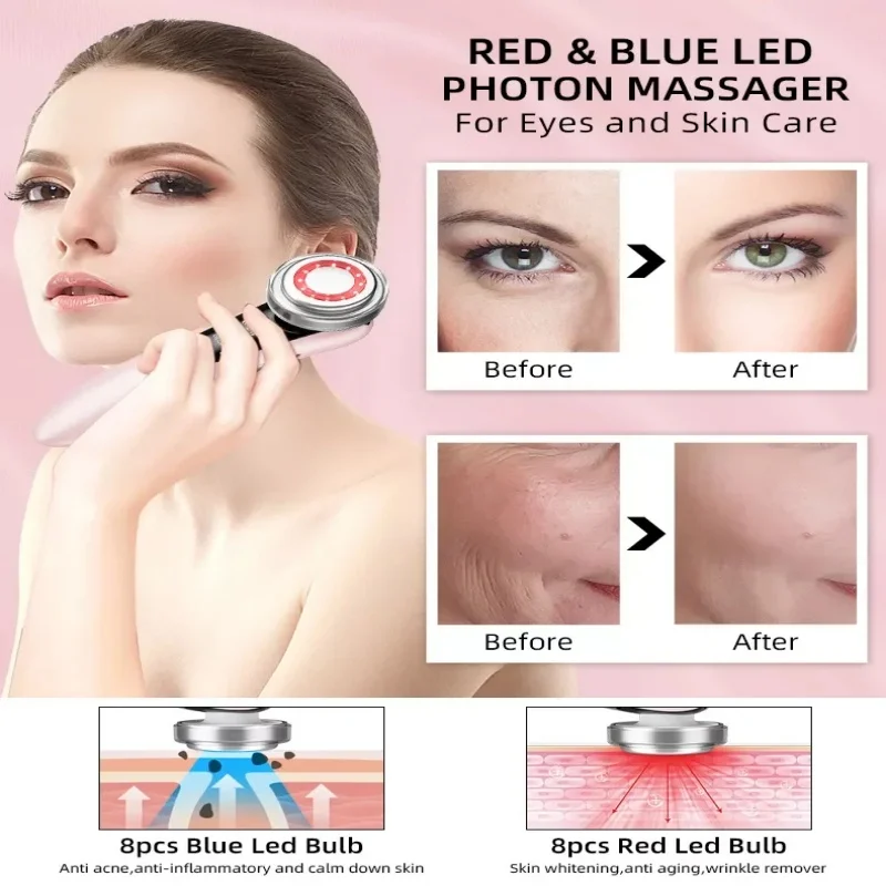 Multi Functional Facial Beauty Massager Electric Facial Skincare Massage Device Red Blue Clean Face Skin Lifting Tighten