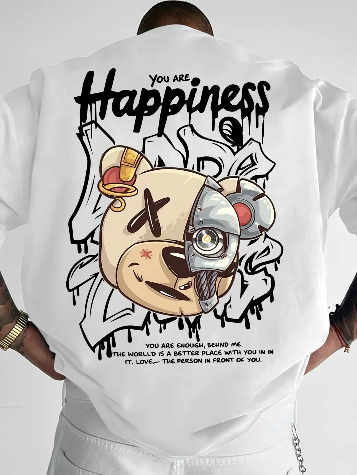 2026 New Unisex Mechanical Bear Back Print T-shirt Graffiti Streetwear 