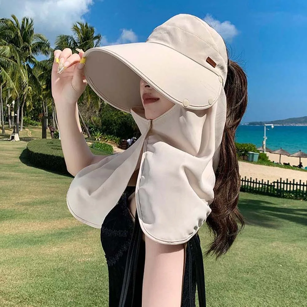 

Mask Solid Color Sunshade Shawl Cap Detachable Breathable Anti-UV Visor Cap Cotton Lightweight Neck Protection Hat Women