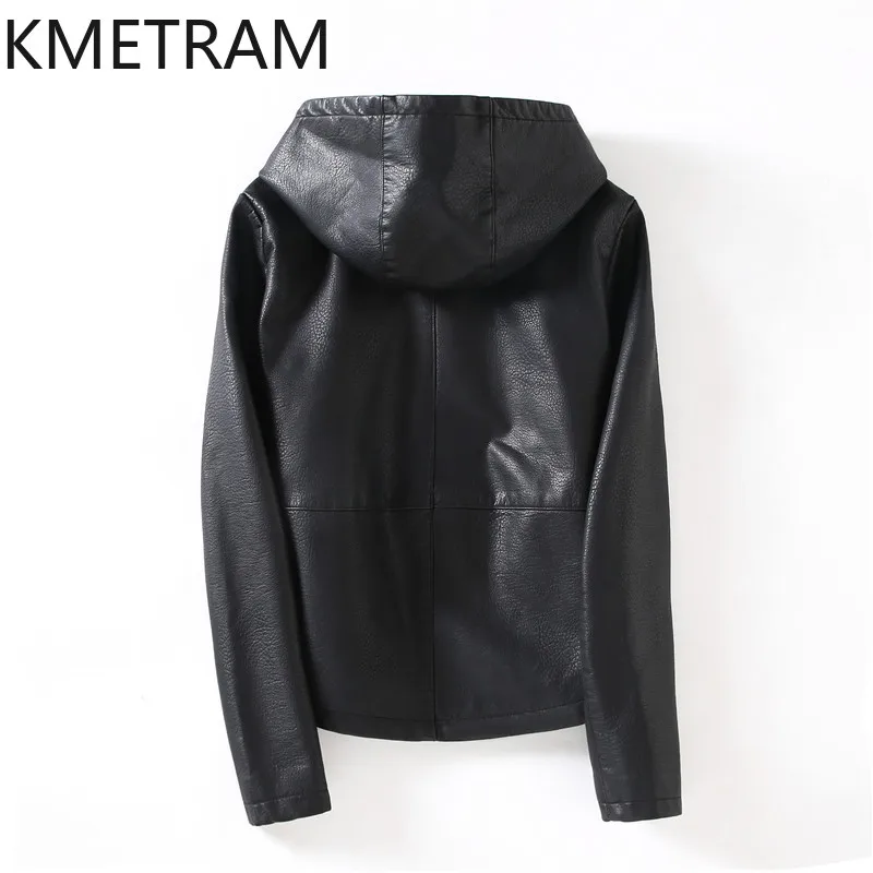 KMETRAM-Chaqueta de piel de oveja auténtica para mujer, abrigo holgado con capucha de talla grande, ropa corta para primavera y otoño, 2024