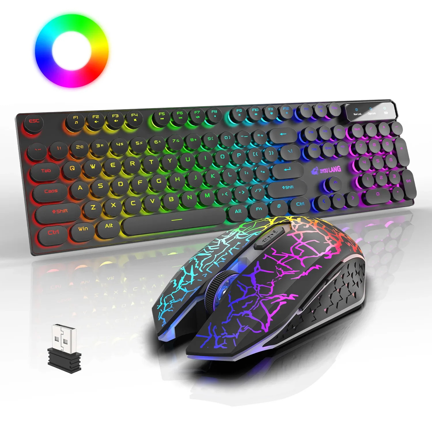 2.4G Wireless Keyboard Mouse Set RGB Backlight Rechargable Keycaps Gaming Keyboard Mouse Combo For Kit PC Gamer Computer Laptop