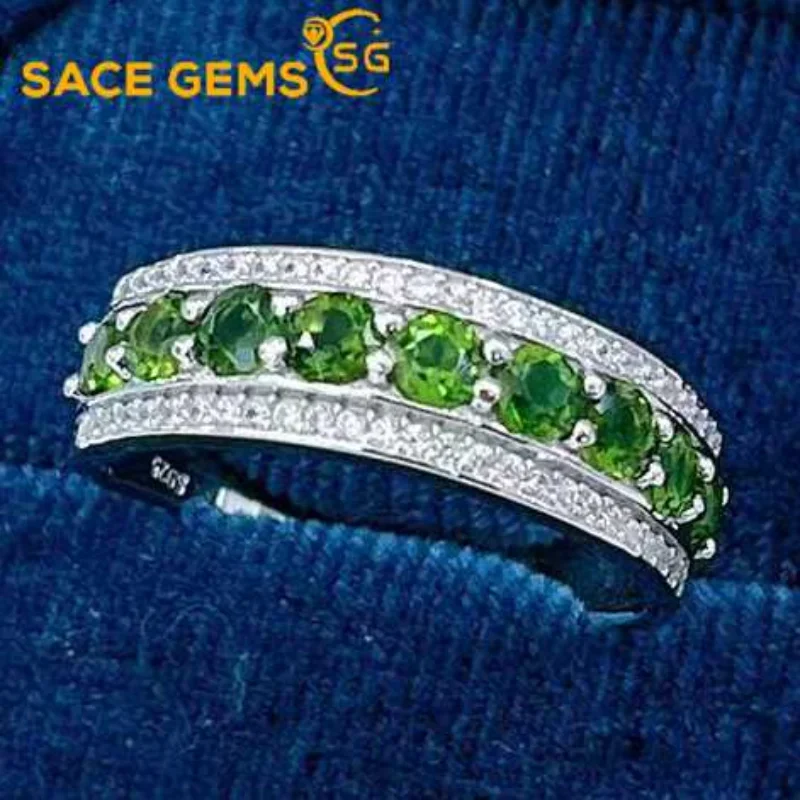 

SACE GEMS New 925 Sterling Silver 3MM Natual Diopside Gemstone Rings for Women Engagement Cocktail Party Fine Jewelry Gift