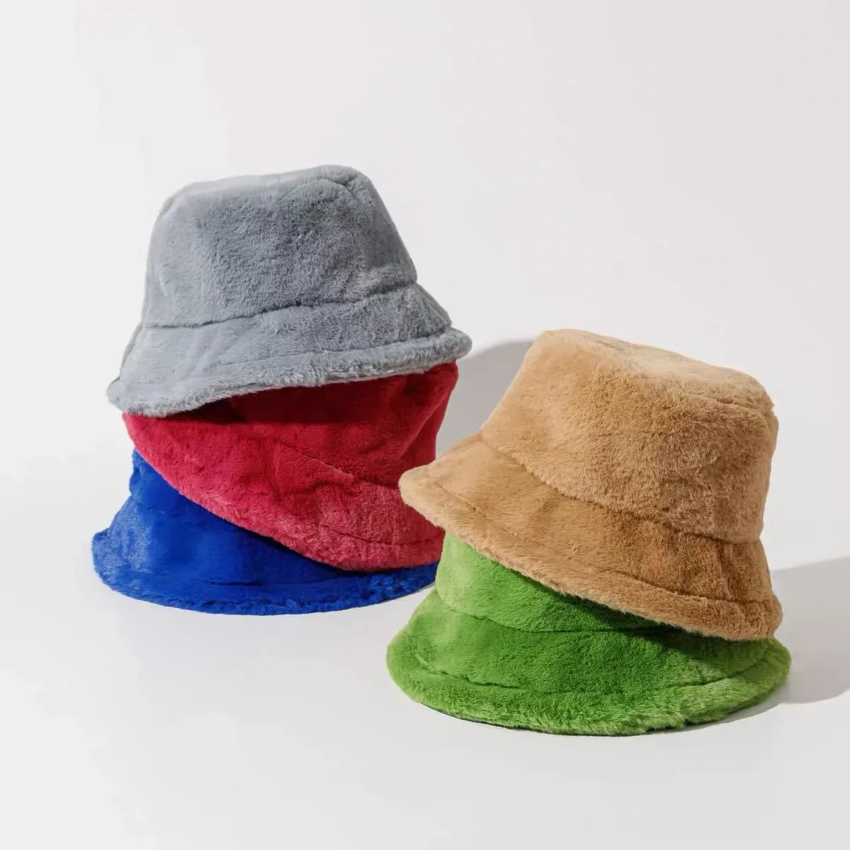 Thicken Autumn Winter Warm Plush Panama Casual Hats for Women Soft Faux Rabbit Fur Bucket Hat Solid Ladies Fisherman Caps Bonnet