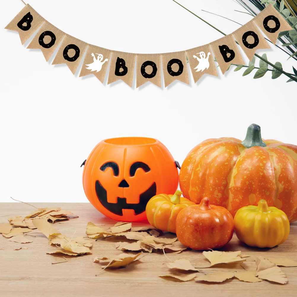 

3 Pcs Halloween Banner Decorative Flag Burlap Festive Bunting Props Favors Party Fence Decor Practical Material Long Lasting