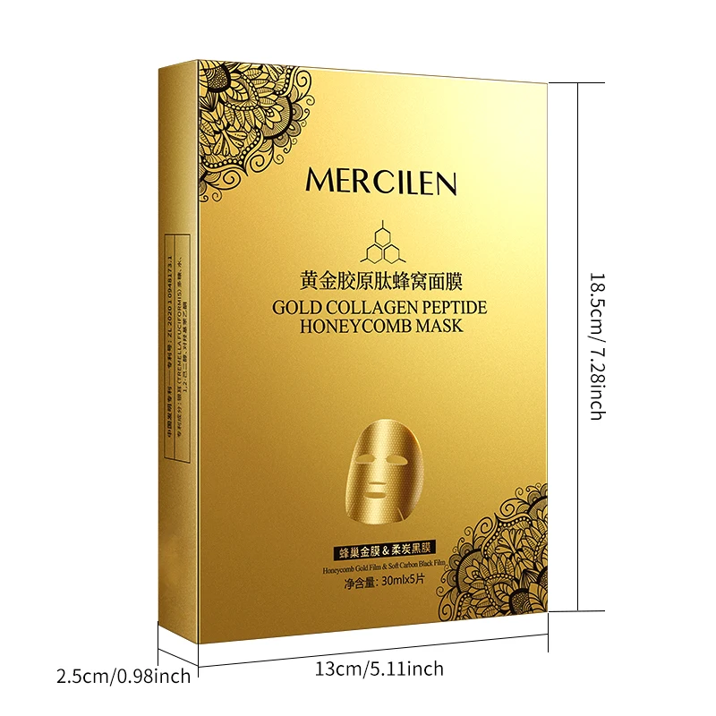 MERCILEN Gold Collagen Peptide Honeycomb Mask 30ml x 5 pieces, moisturizes and tightens the skin, deeply cleanses and brightens the skin for an even complexion, making the skin look younger, suitable for all skin types