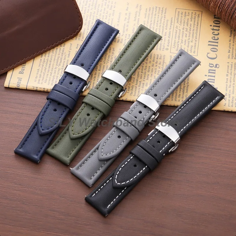 Business Sailcloth Nylon Watchband 18/19/20/21/22mm Quick Release Butterfly Buckle Strap Universal Bracelet Waterproof Wristbelt image 4