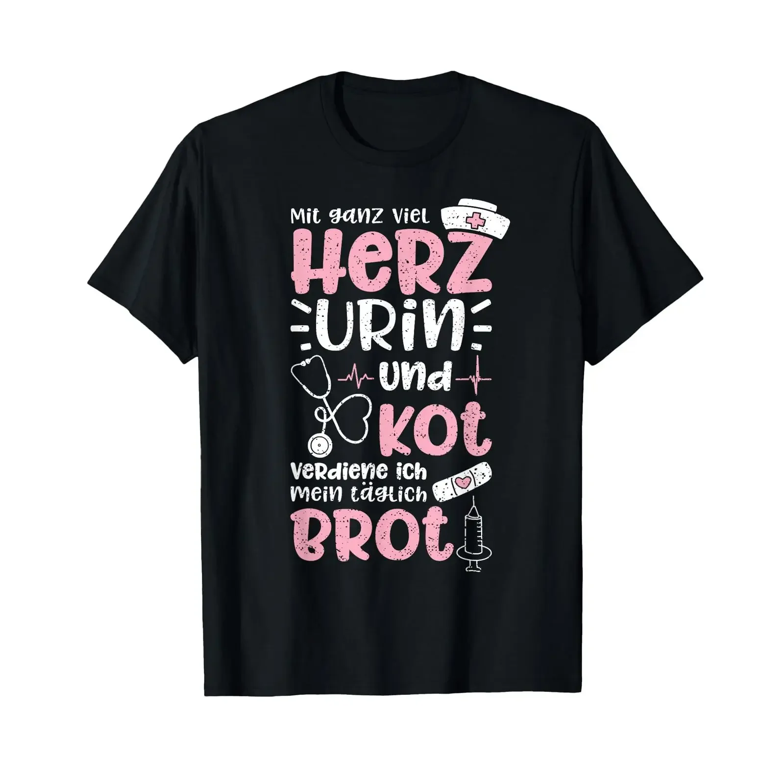 T Shirt with lots of heart urine and faeces verdiene Ich Mein Daily Bread German Language vintage Washed Stylish graphic Casual