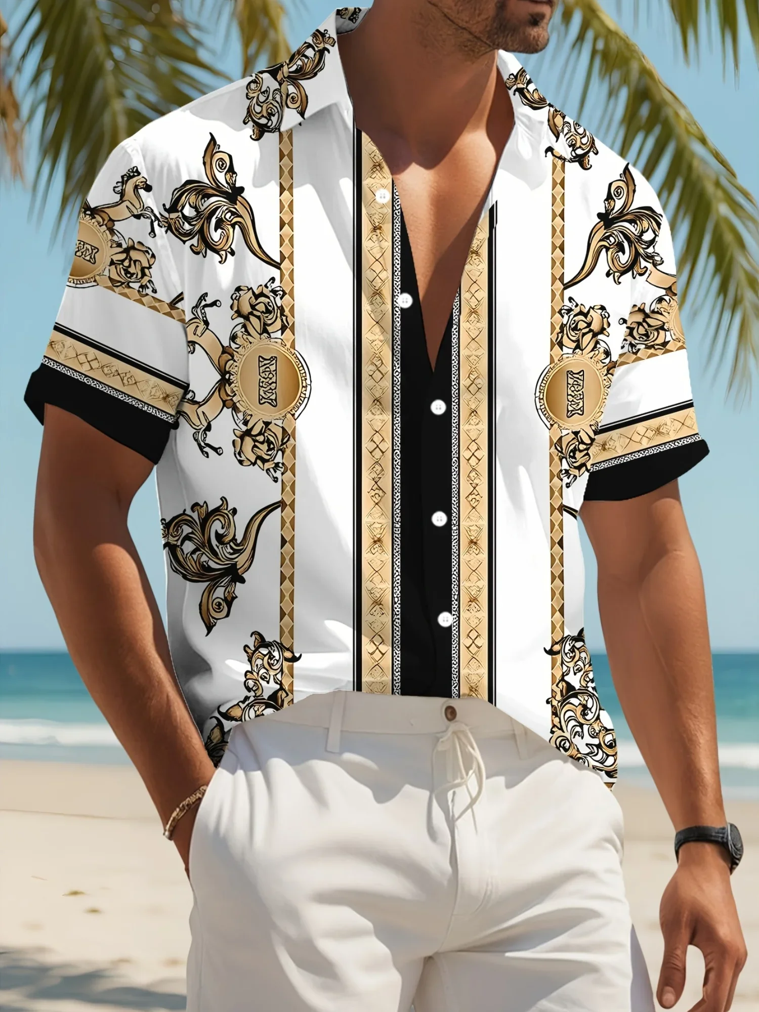 

Summer Trendy Men's Hawaiian Shirt Man Short Sleeve Vibrant Print Loose Fit Lightweight Stylish Party Tops