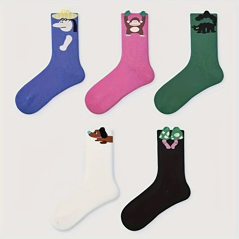 5 أزواج من جوارب فنية من عصر النهضة - طباعة حيوانات كلاسيكية أنيقة، مزيج بولي سباندكس قابل للتمدد، للنساء والمراهقين