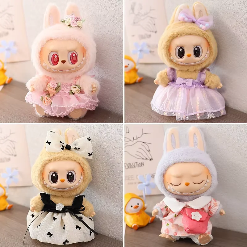 

15 см/17 см Labubu I II кукольная одежда, платье для куклы, свадебное платье с аксессуарами для волос, плюшевая кукла для сидения, одежда принцессы