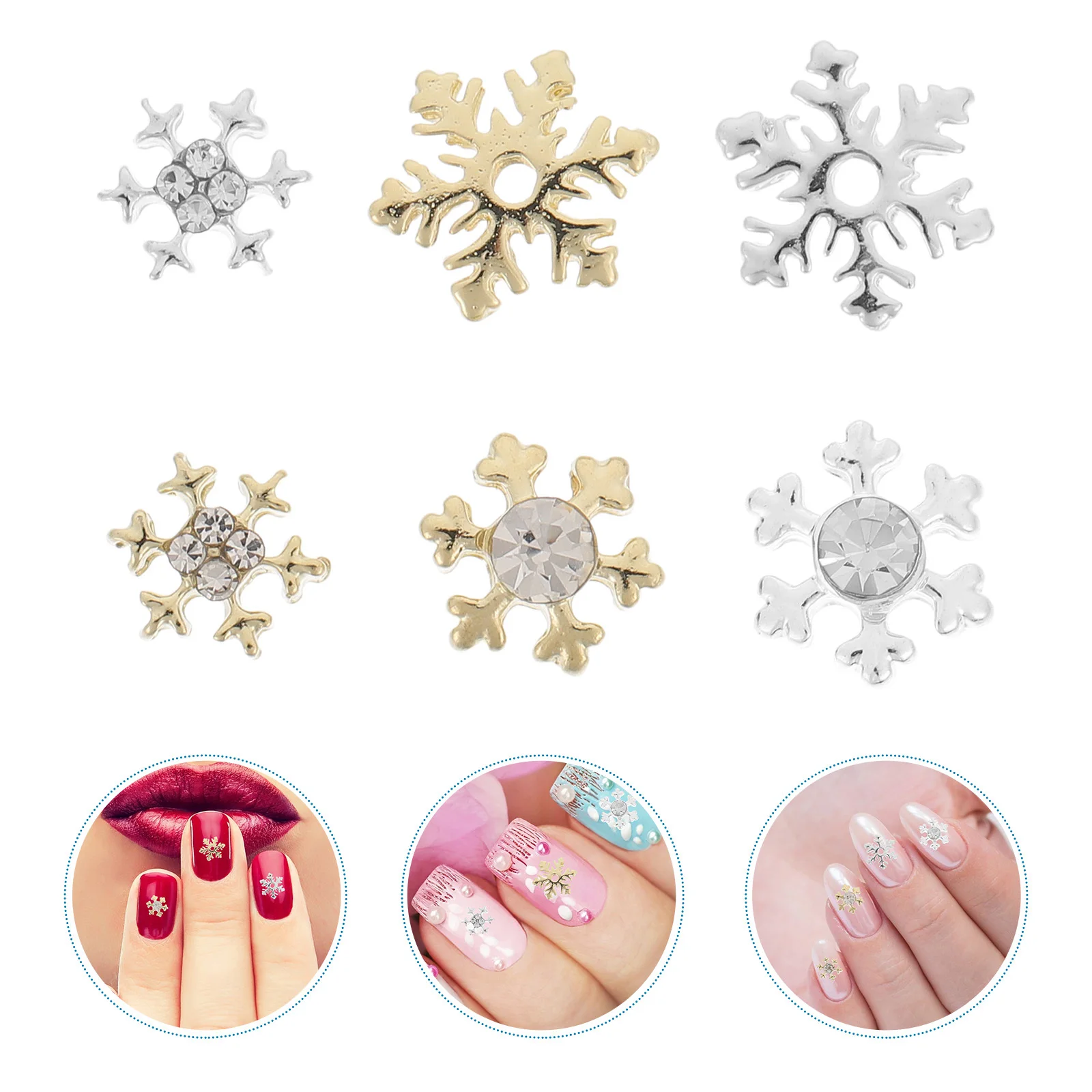 

60 шт. снежинки для дизайна ногтей, подвески, украшения, зимние DIY, рождественские, рождественские, блестящие принадлежности, 8652, 8657, 8661, золото, серебро, каждый