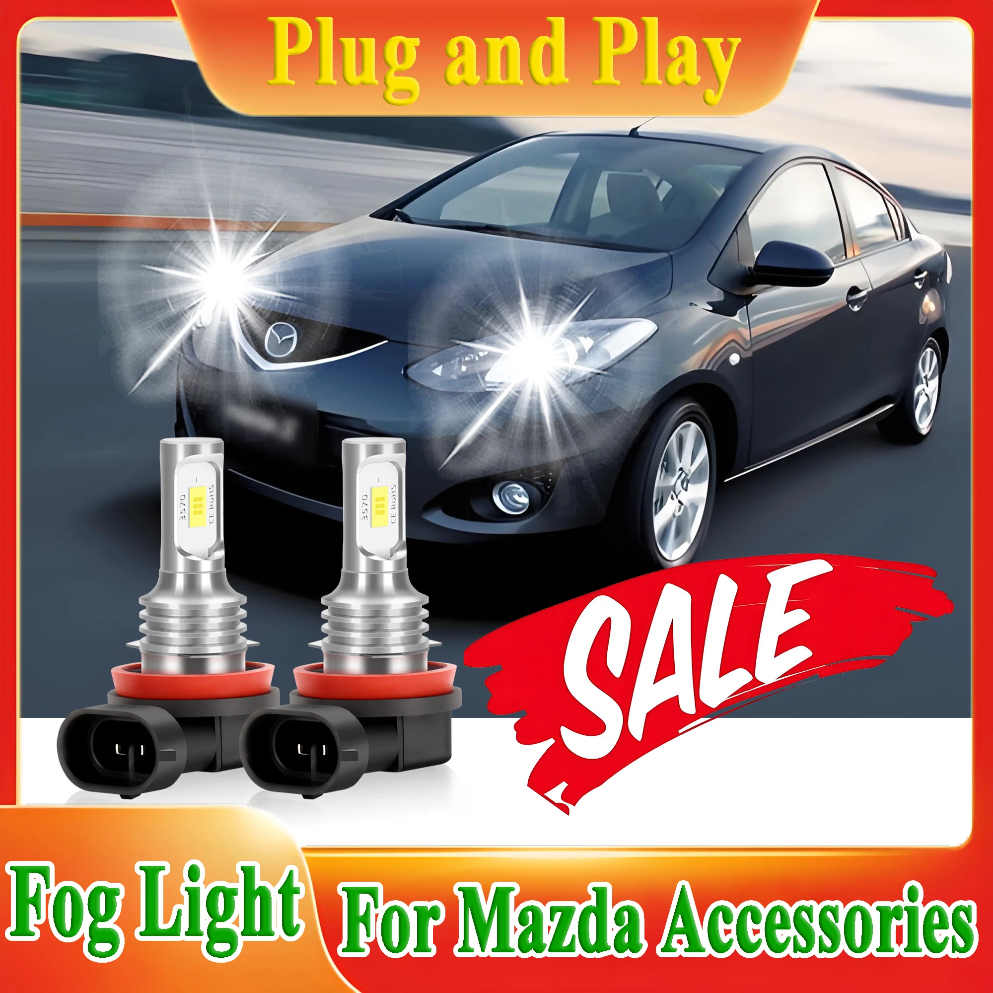 

2pcs Car Fog Lamp Led Auto Lamp Day Running Bulb 200W 12V Plug and Play For Mazda 2 3 5 6 Atenza CX-5 CX-7 CX-9 (TB) MX-5 RX-8