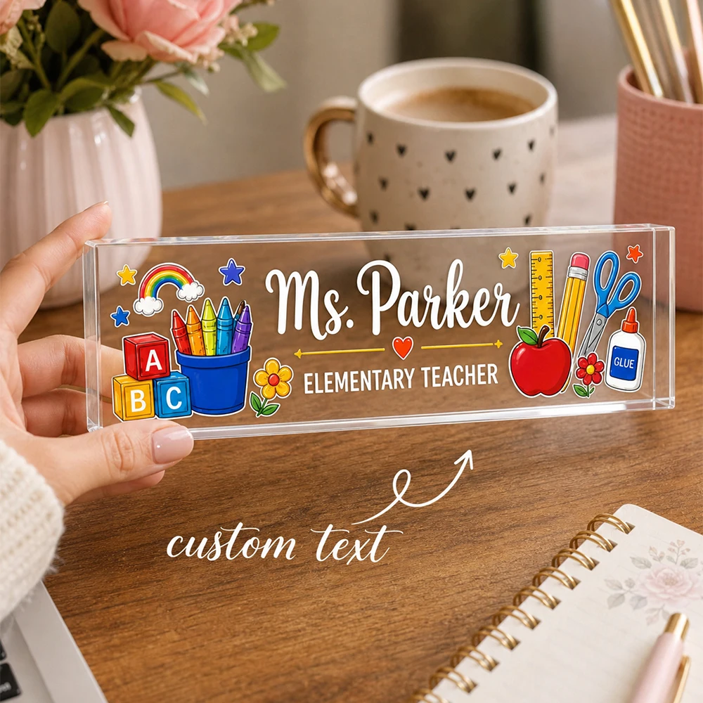 Custom Text Acrylic Desk Name Plate,Personalized Name Desk Sign,Cute Stationery Decor Plaque,Teacher Appreciation Day Gift