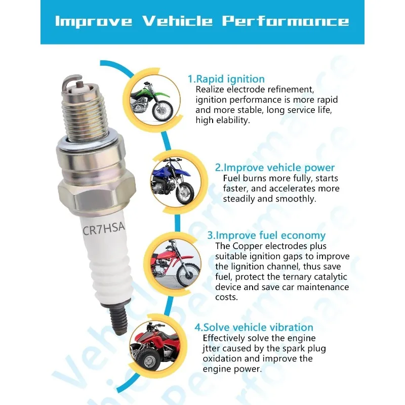 오토바이 점화 플러그, GY6 엔진 교체용, A7RTC CR7HSA 4549, 50cc, 70cc, 90cc, 100cc, 110 125, 150cc 오토바이