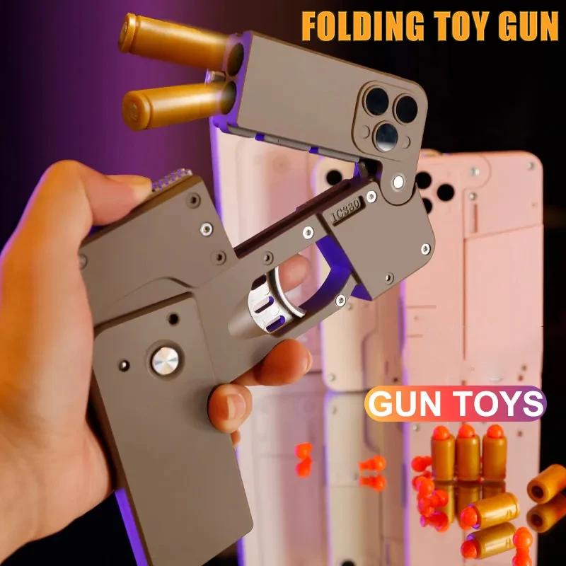 New Folding Mobile Phone Gun Soft Bullet Toy Gun Manual Shooting Shell Ejected Deformation Gun For Adults Boys Birthday Gifts