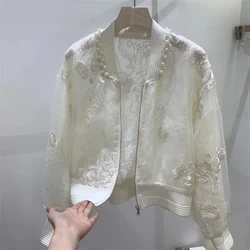 Spring New Round Neck Fashion Long Sleeve Jacket Women High Street Casual Loose Zip Fastener Patchwork Cardigan Embroidered Tops