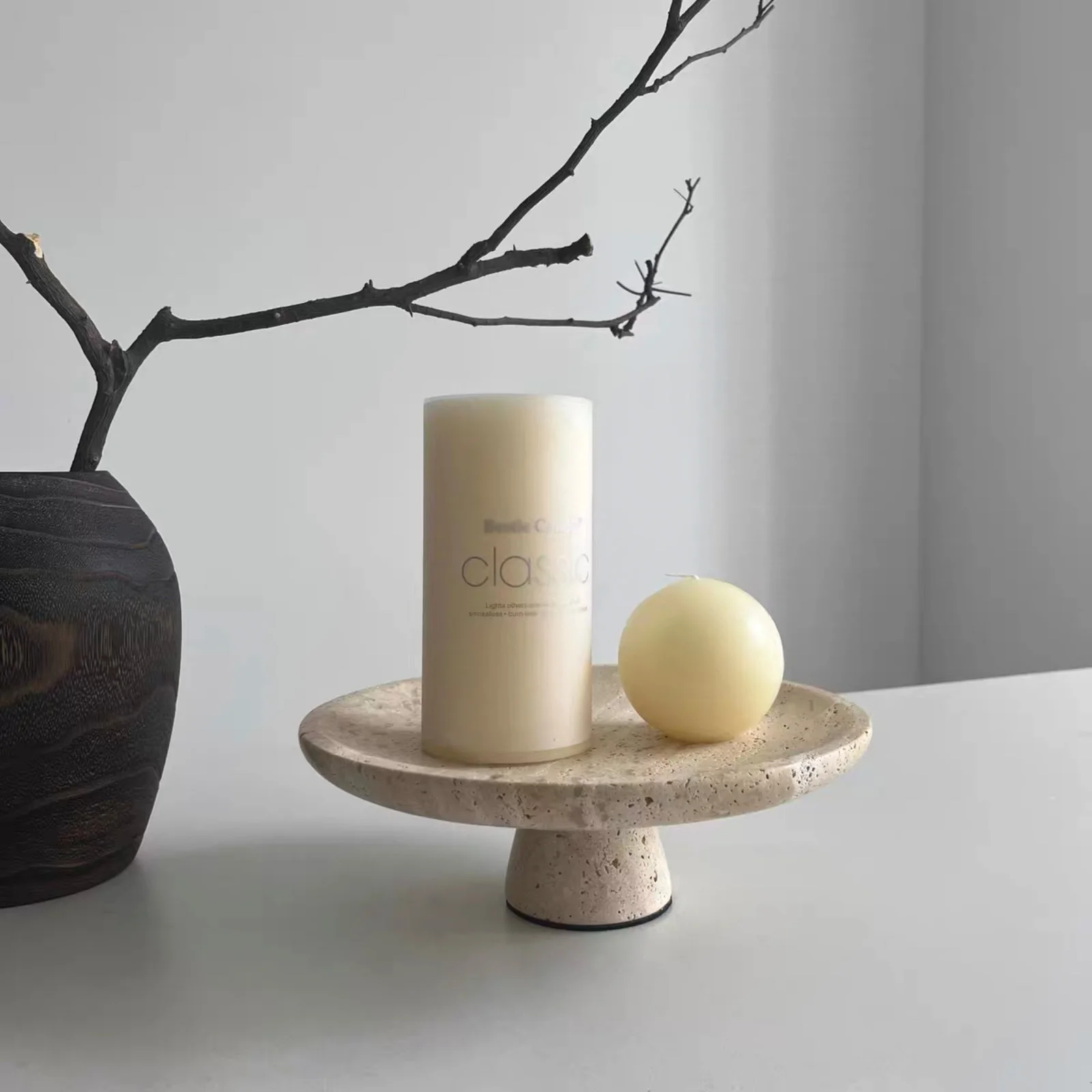 

Natural Marble Pedestal Stand Versatile Soap,Jewelry Tray Organizer for Bathroom, Vanity tray, Home Decor, Travertine Stone Tray