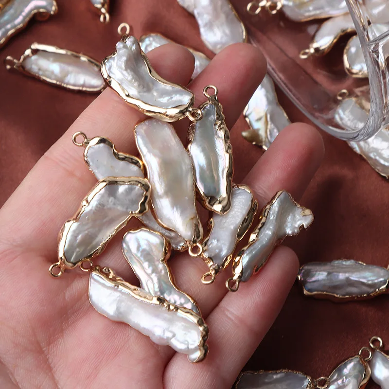 1pc Long Stick Biwa Baroque Pearl Bead Gold Color Plated Irregular Natural Freshwater Pearls for Earring Jewelry DIY Accessories