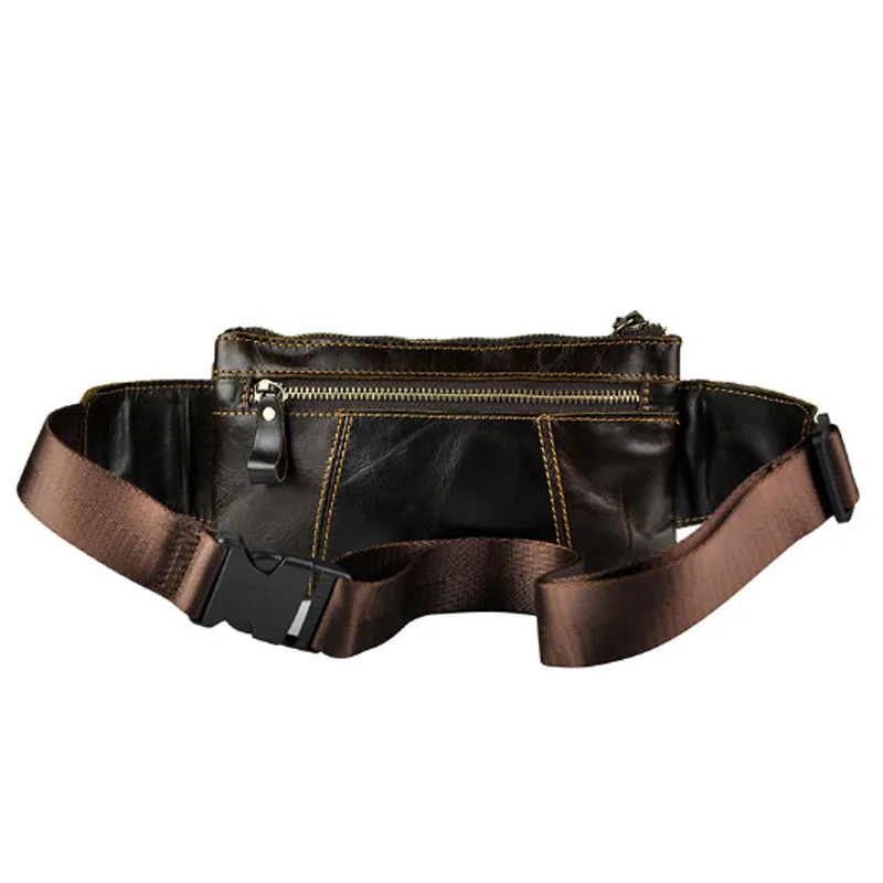 Imagem -04 - Yiang-genuine Oil Wax Fanny Pack para Homens Bolsa de Cintura Masculino Real Bolsa de Couro Case de Telefone Celular Belt Purse Peito Bolsa 9