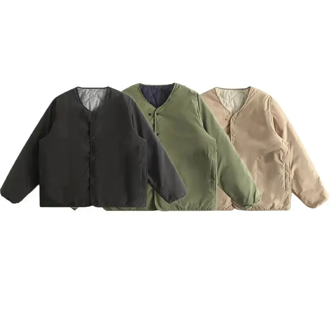 

Универсальная двусторонняя хлопковая куртка без воротника в стиле Cityboy: теплая, молодежная, повседневная, в стиле Cleanfit, из стираного хлопка