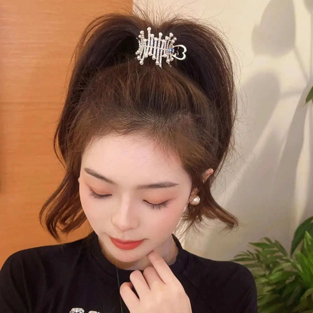 Alloy Pearl Hair Clip Fashion Rhinestones Solid Color Shark Clip Electroplating Ponytail Bun Hairpins Girls