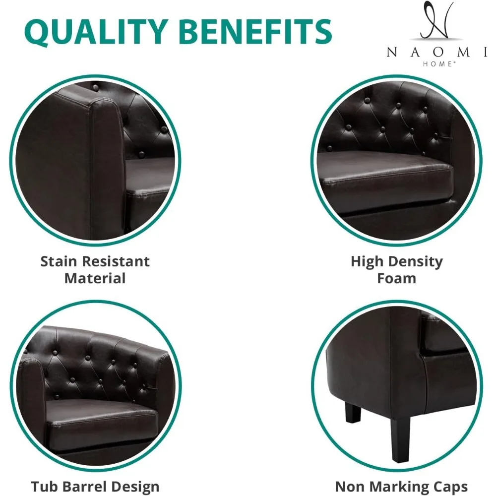 كرسي إيما أكسنت، كرسي برميل من الجلد الصناعي معنقدة بأزرار، كرسي مريح بذراعين من منتصف القرن، كراسي أسطوانية حوض الاستحمام