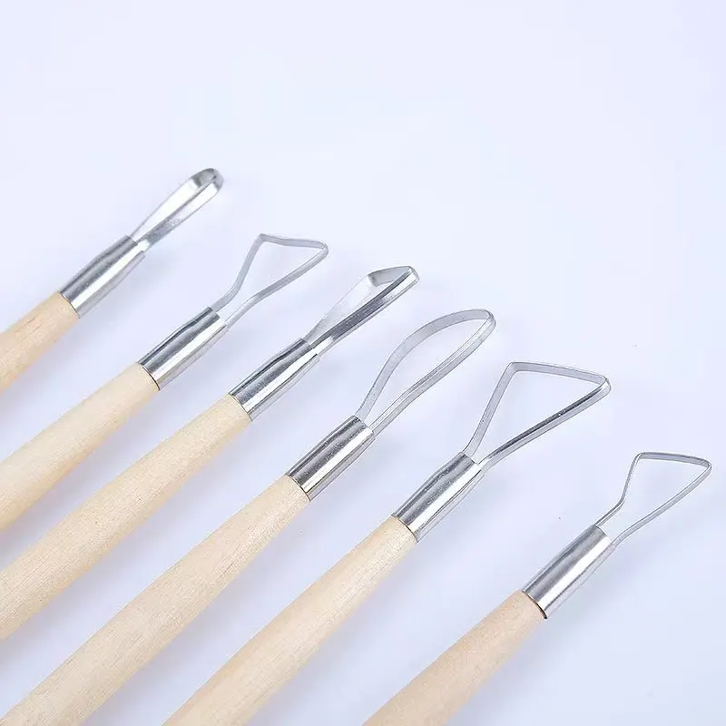 6PCS wooden handle wax pottery clay sculpture carving tool DIY pottery clay craft set Wood Knife Tool