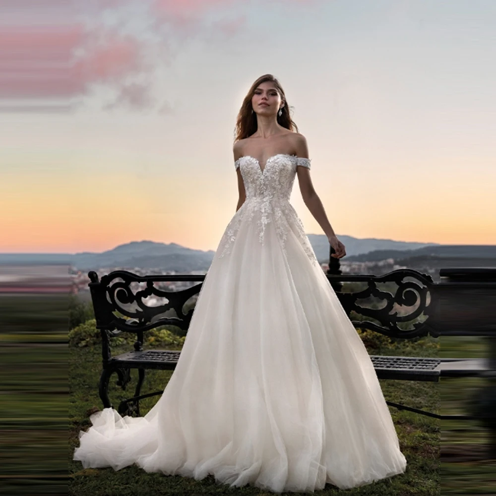 

Off Shoulder Women A-Line Wedding Dresses Sweetheart Collar Bridal Gowns Princess Engagement Banquet Robes De Mariee Customized