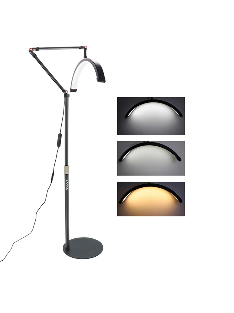 Andoer HD-M2X 20W Floor LED Video Light Half-moon Shaped Fill Light 3000K-6000K Dimmable with Adjustable Metal Light Stand