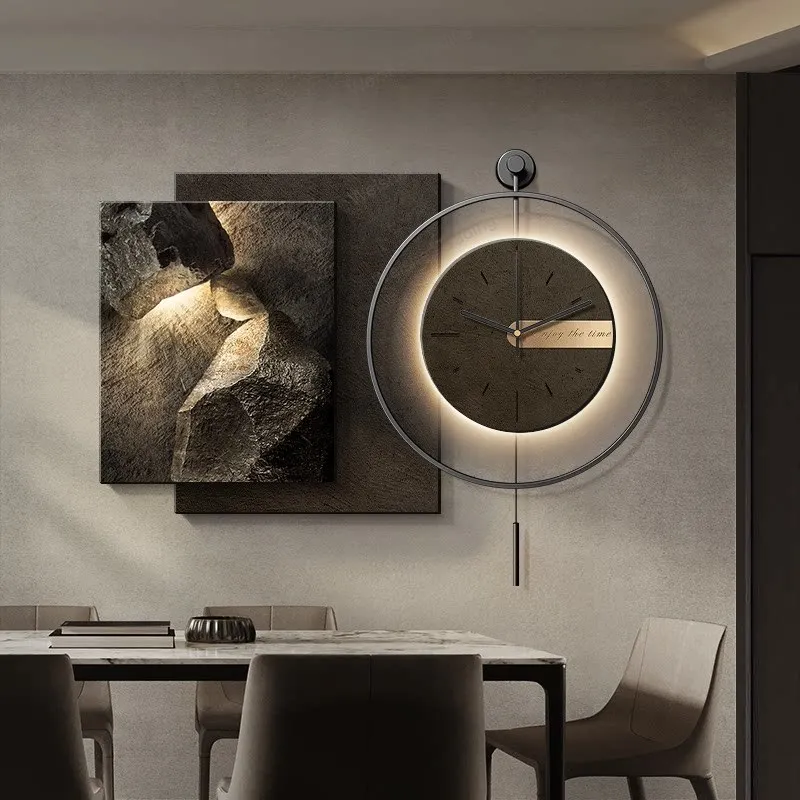 

Times come and go, restaurant decorative paintings, light luxury and high-end dining room with clock hanging paintings