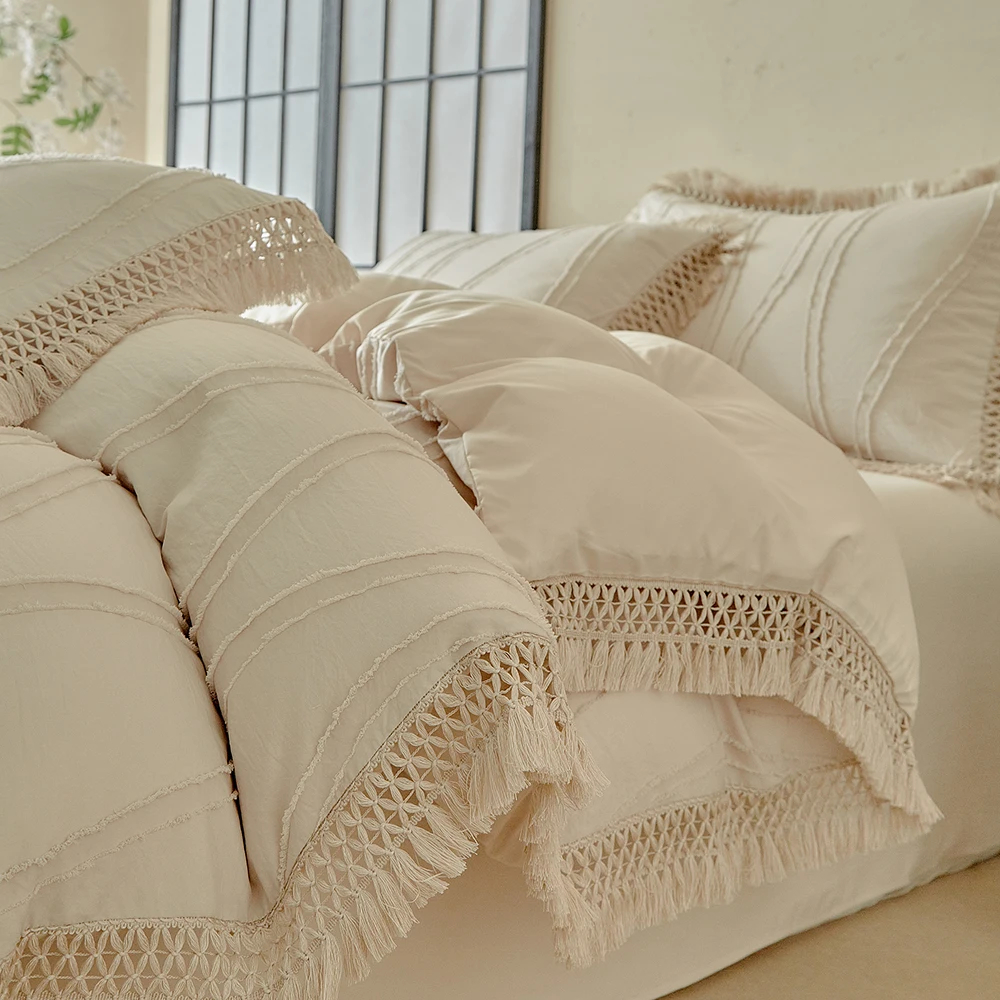 Duvet Cover Bedding Set Twin Full Queen King Size 135x200 Nordic Quilt Cover 240x220 Double Single Tassel Bed Linen 200x200