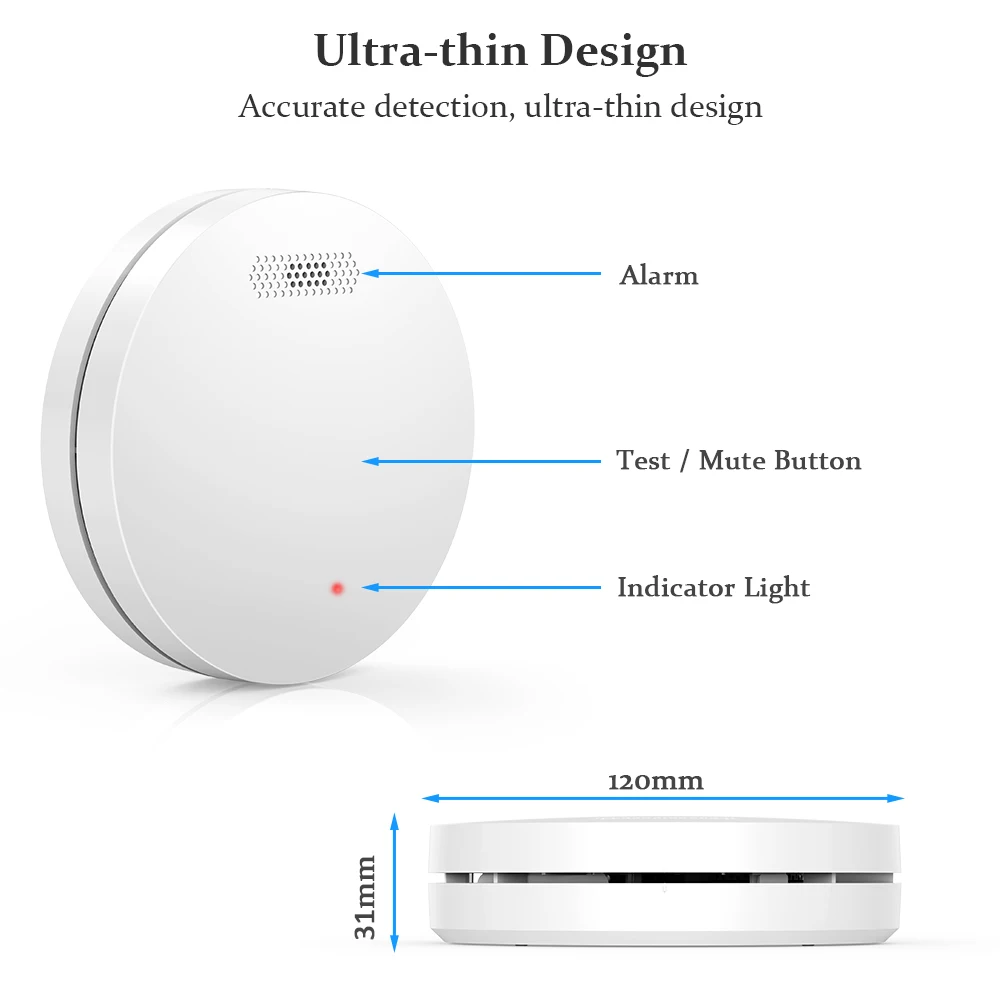 CPVAN Interlinked Smoke Detector 10 Years Battery Heat Alarm No Remote Control 433MHZ Wireless Interconnect Fire Fumar Sensor