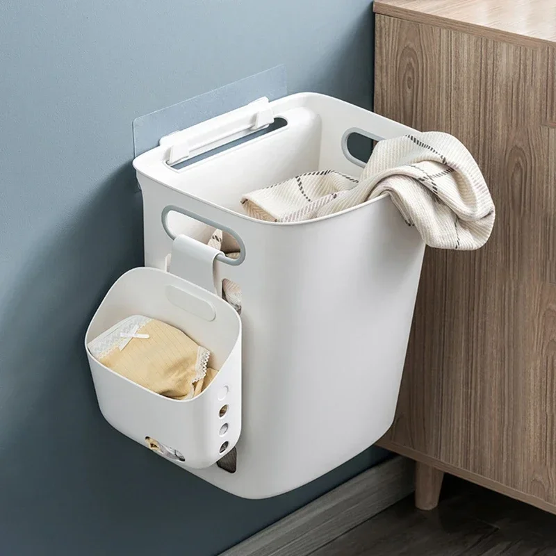 Wall Hanging Storage Basket for Bathroom Kitchen Sundries Storage Drain Organizer Free Punching Laundry Baskets Multipurpose Box