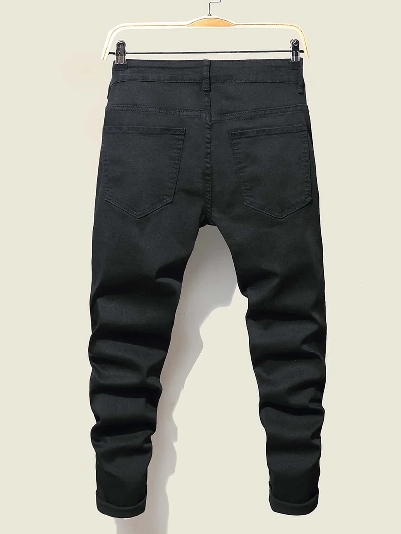 Pantalones vaqueros rasgados para hombre, Jeans ajustados elásticos de retales, estilo Hip Hop, informales, color negro y azul, 2023