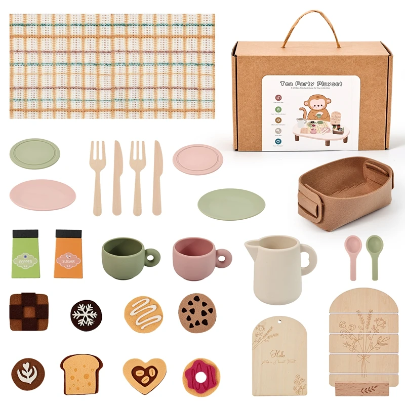 لعبة مونتيسوري الخشبية للأطفال إبريق الشاي فنجان محاكاة أدوات المطبخ BPA الحرة سيليكون طفل التعليم التظاهر اللعب لعبة هدية