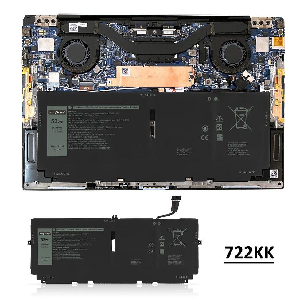 KingSener 722KK بطارية كمبيوتر محمول لديل XPS 13 9300 9310 9380 سلسلة P117G P117G001 P117G002 2XXFW FP86V WN0N0 7.6V 52Wh