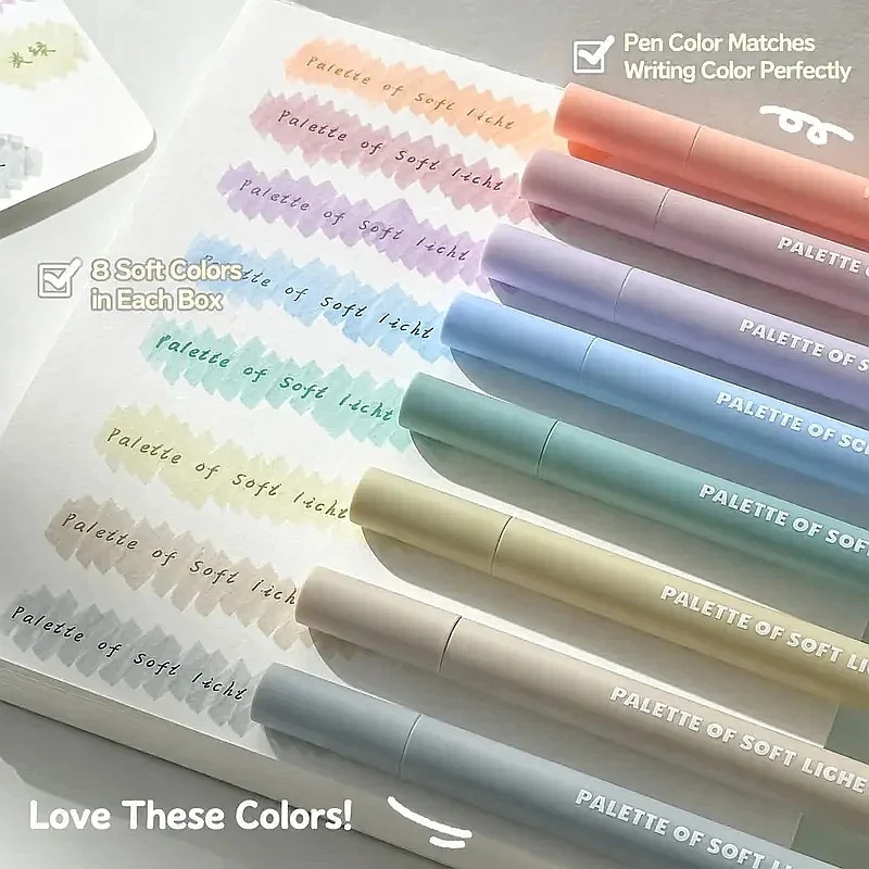 8Pcs Aesthetic Pastel Highlighters No Bleed Fast Dry Chisel Tip Marker Pens Cute Morandi Colors for Bible Study Journaling