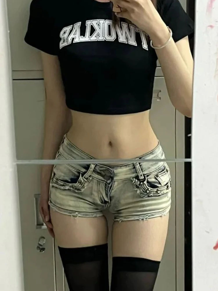 

Шорты женские американские джинсовые ретро летние стираные облегающие сексуальные женские эстетические уличные брюки модные винтажные карманы Harajuku