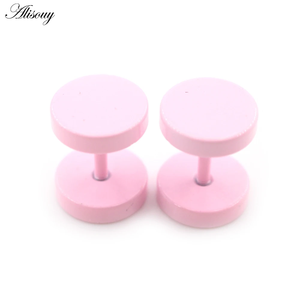 2PCS Baking Paint Candy Color Stainless Steel Unisex Men Woman Barbell Round Ear Stud Earring Tragus Helix Piercing Body Jewelry view 6