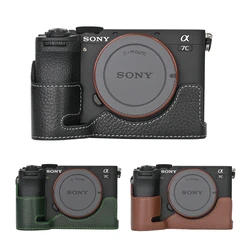 Litchi Pattern Genuine Leather Half Protector Case Grip for Sony A7CII A7CM2 A7C Mark II Camera Bag