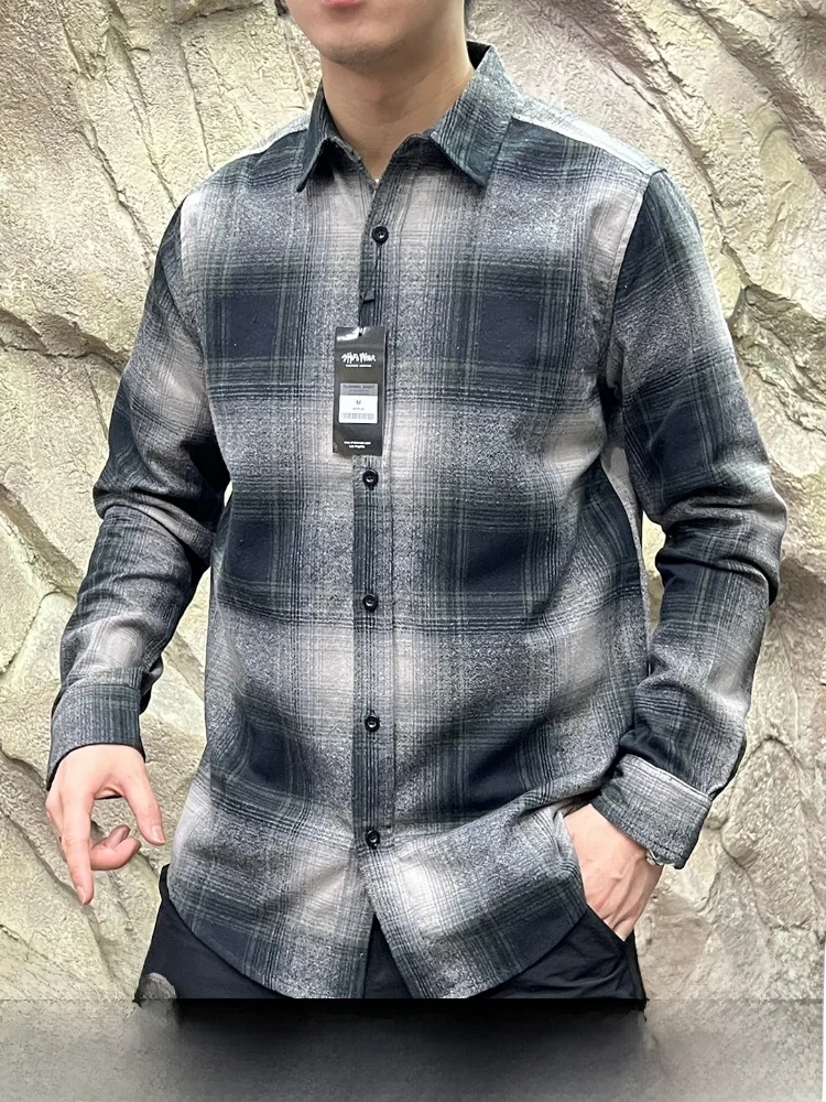 

Рубашка из стираного фланнеля в клетку с длинным рукавом, большого размера, винтажная, с градиентом, в уличном стиле, повседневная, из смесового хлопка и полиэстера, весна-осень