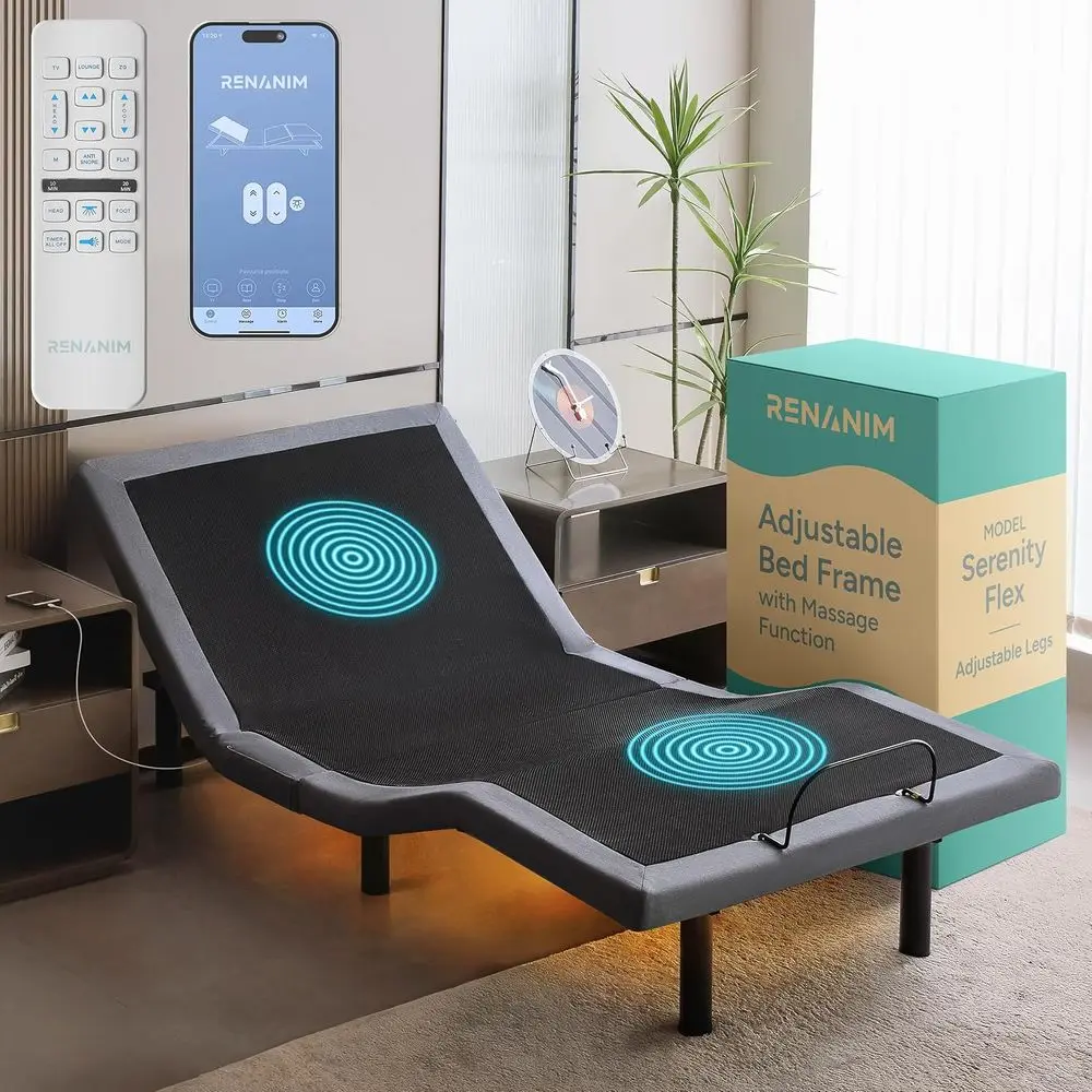 

Smart Twin XL Bed with Wireless Remote, Adjustable Height, Electric Massage, Zero Gravity, Night Lights & 4 USB Ports