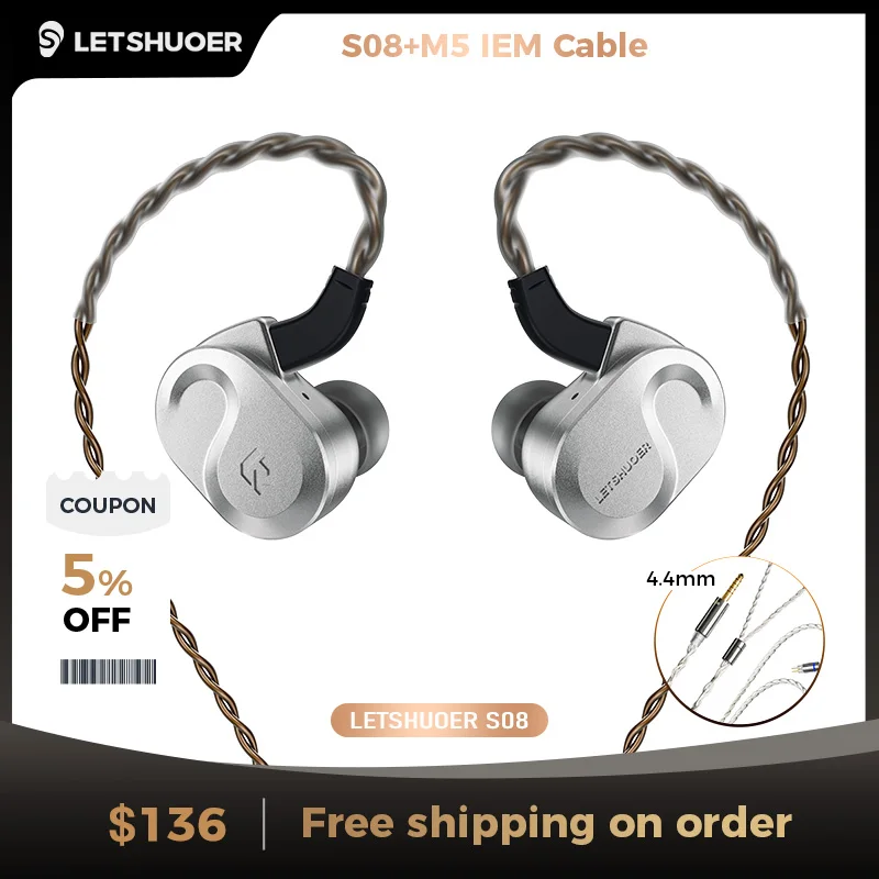 Letshuoer S08 Vierde Generatie In-Ear Monitor Oordopjes Dual-coil 13mm Planar Magnetische Driver HiFi Bedrade In-Ear Oordopjes