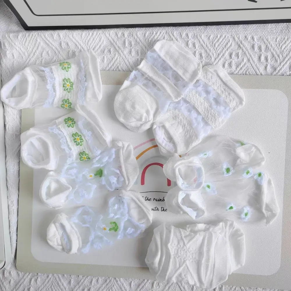 

10Pairs Comfortable Floral Glass Silk Boat Socks Breathable Thin Flower Invisible Socks Glass Silk Sweet Mesh Short Sock Summer