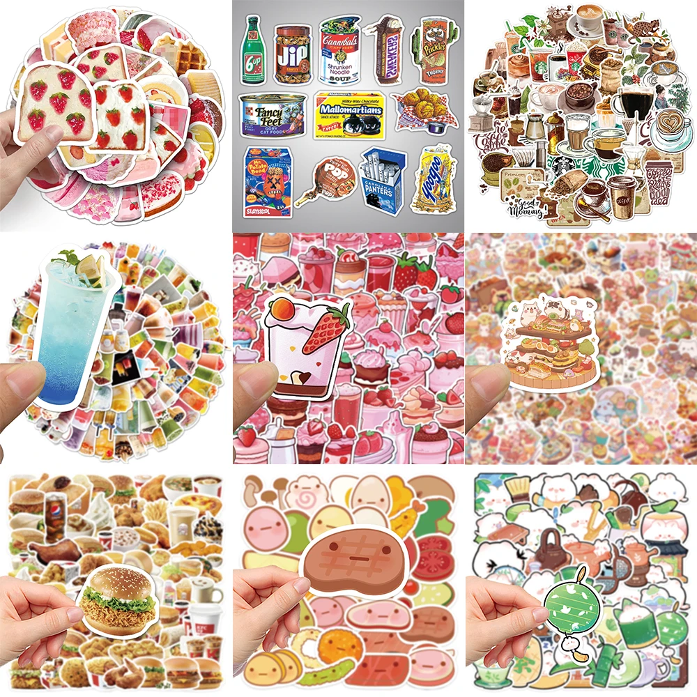 10/30/50PCS Cartoon Food Stickers Series Cake Snakes Drinks Graffiti Helmet iPad Suitcase Laptop Skateboard Decoration Wholesale