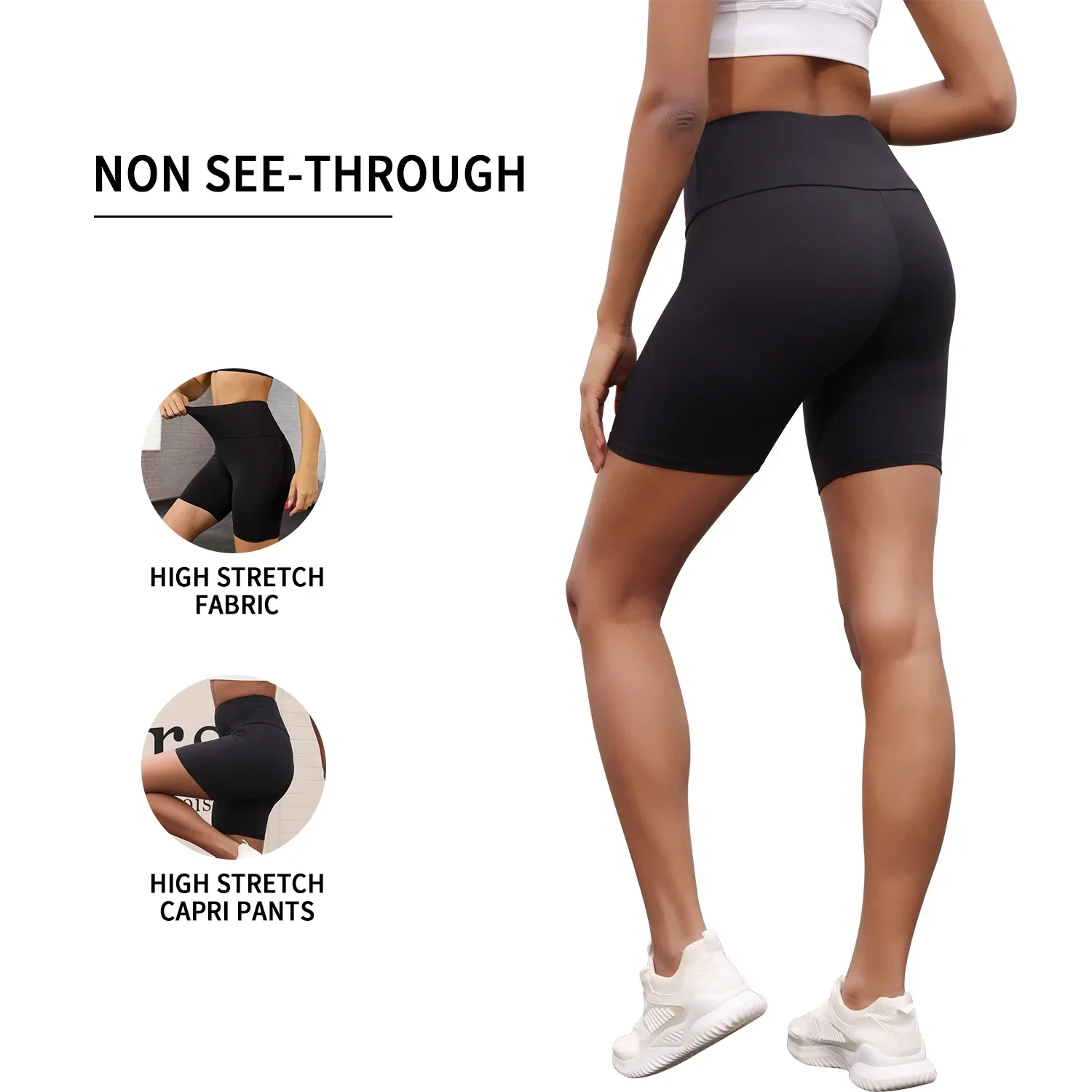 Women's High Waisted Biker Shorts Super Soft Tummy Control No See Through Workout Yoga Running Athletic Push Up Gym Fitness